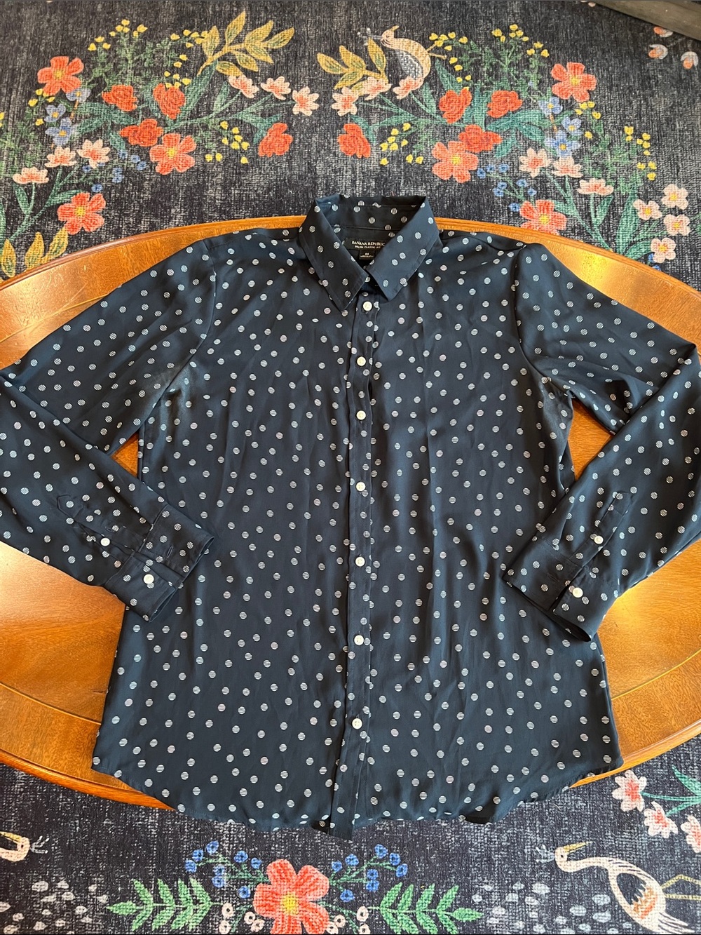 Banana Republic Navy Dillon Classic Button-Up, white Polka Dot with lines